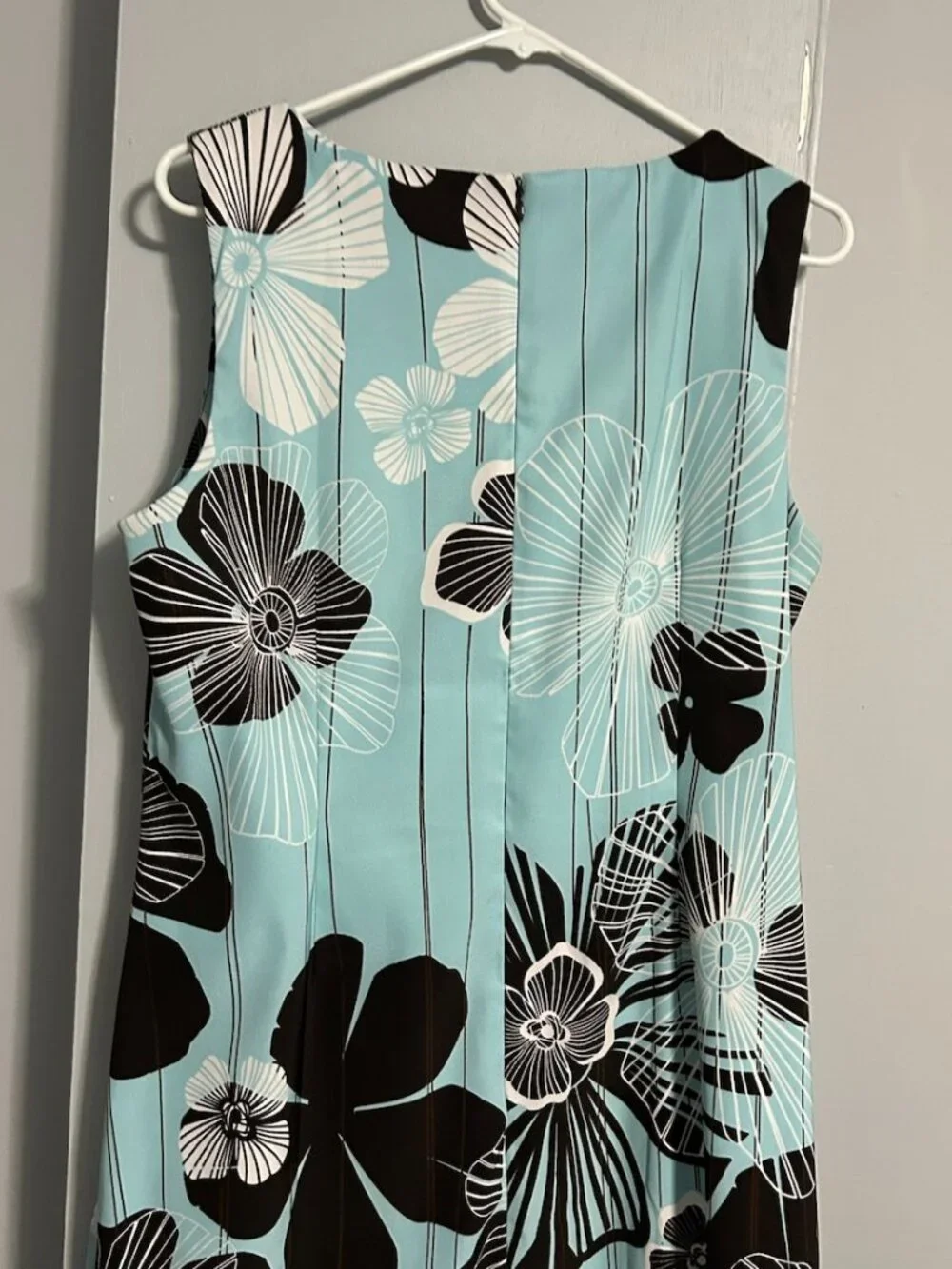 NorthStyle Aqua/Brown/White Floral Sleeveless Sheath Midi Dress Women's 14 - Picture 7 of 10